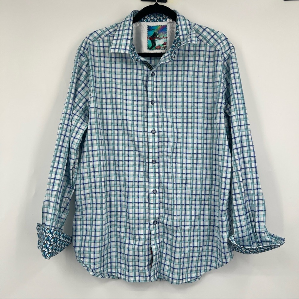 Robert Graham Check Blue Button Down Shirt XL